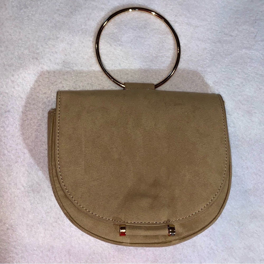 Banana Republic Faux Suede Gold Ring Purse Tan